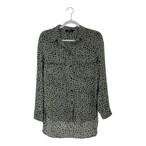 Bershka Green Leopard Print Button-Down Shirt